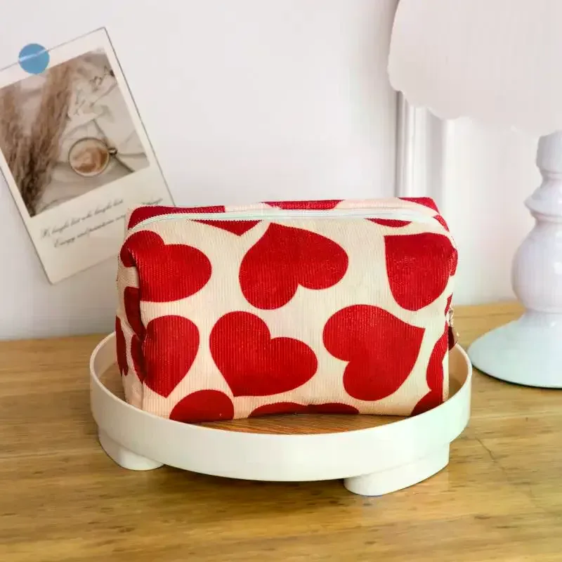 Sac à cosmétiques en velours côtelé pour femmes, pochette de maquillage Portable de voyage, sac de rangement de toilette de lavage, sac à main organisateur de crayons mignon
