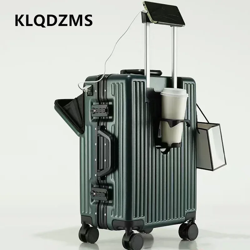 valise multifonctionnelle klqdzms à ouverture frontale, valise pour ordinateur portable, valise à roulettes 20"24"26 pouces, bagage de cabine avec fonction de charge