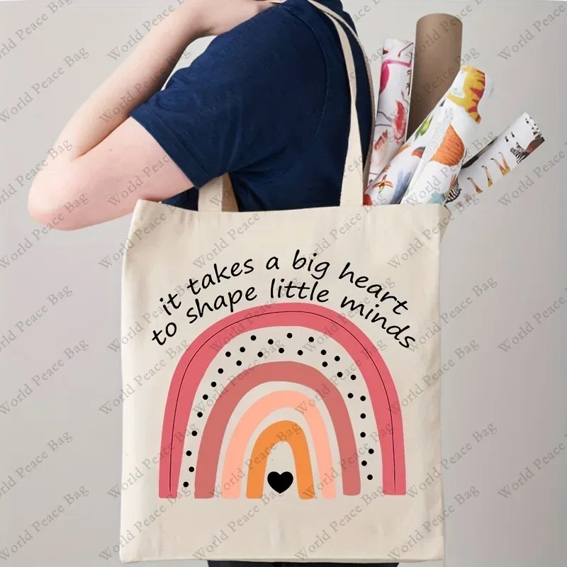 sac fourre-tout à motif arc-en-ciel, sac à bandoulière en toile décontracté, sac fourre-tout de rangement pliable réutilisable, sac de courses, cadeau pour les enseignants