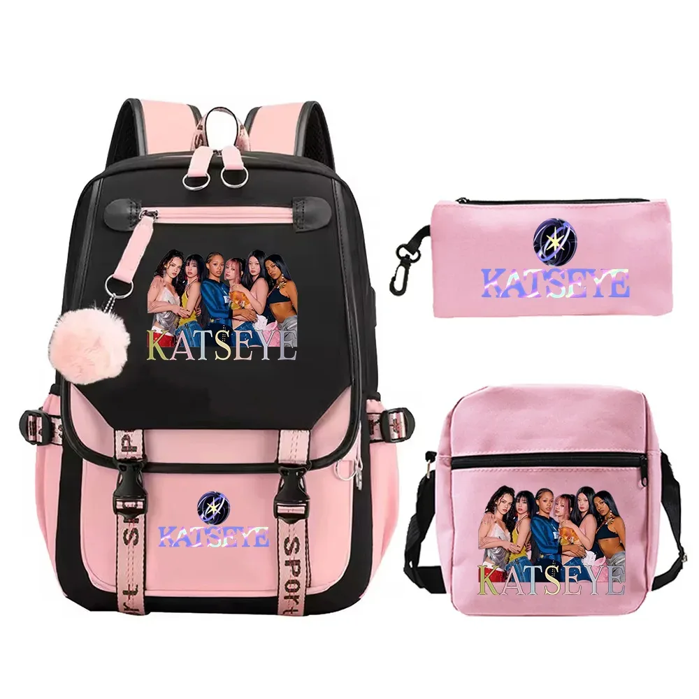 sac à dos katseye, ensemble de 3 pièces, sacs d'école pour étudiants, sac à dos de voyage pour adolescents, sac à dos de grande capacité pour femmes et hommes, sac à dos pour ordinateur portable