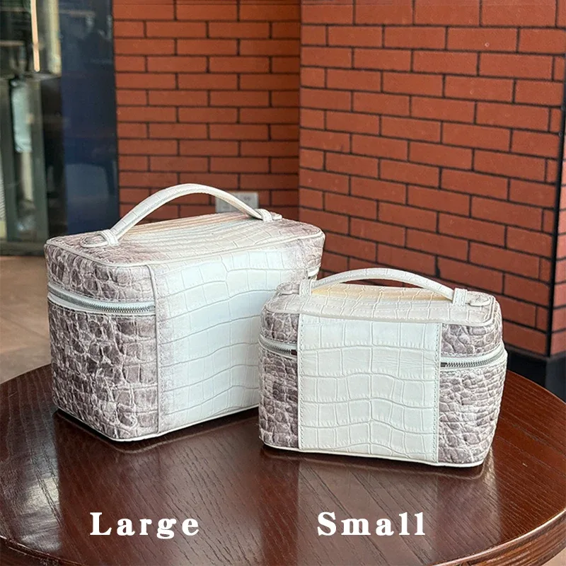 pochette de toilette en cuir véritable motif crocodile himalaya, organiseur de bijoux portable, étui de rangement pour produits de soin, trousse de voyage de luxe