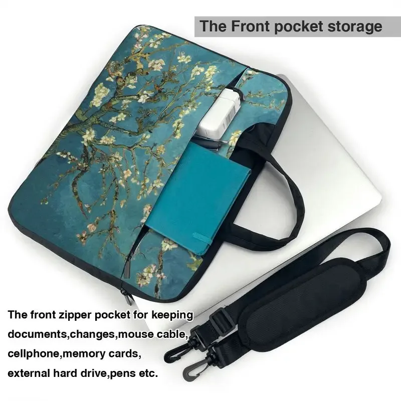 sac pour ordinateur portable vincent van gogh almond blossom, adapté aux ordinateurs portables de 13, 14 et 15,6 pouces, résistant à l'eau, avec poignée