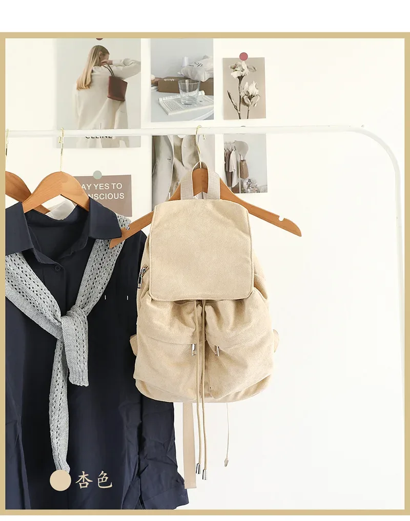 sac à dos en daim pour femme, sac à bandoulière décontracté pour trajets quotidiens, sac à cordon pour femme, mochilas, rucksack, sac d'école