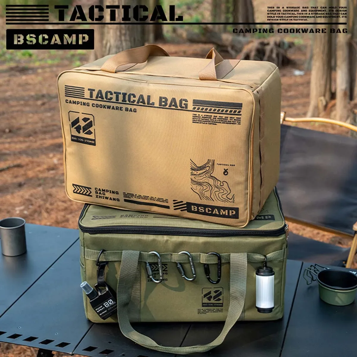 sac de rangement tactique de grande capacité pour l'extérieur, avec récipients de cuisson, protection anti-choc pour bouteille de gaz, sac de camping et de pique-nique