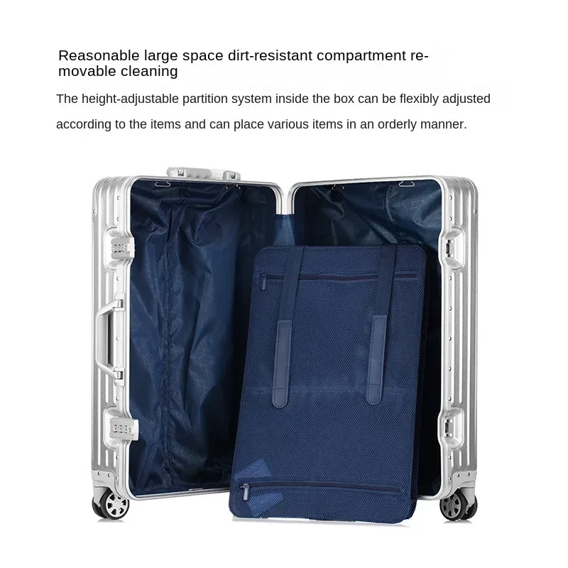 valise en alliage d'aluminium et de magnésium 100%, serrure tsa, boîtier de chariot à bagages embarqué en métal, valise de voyage classique brillante et givrée