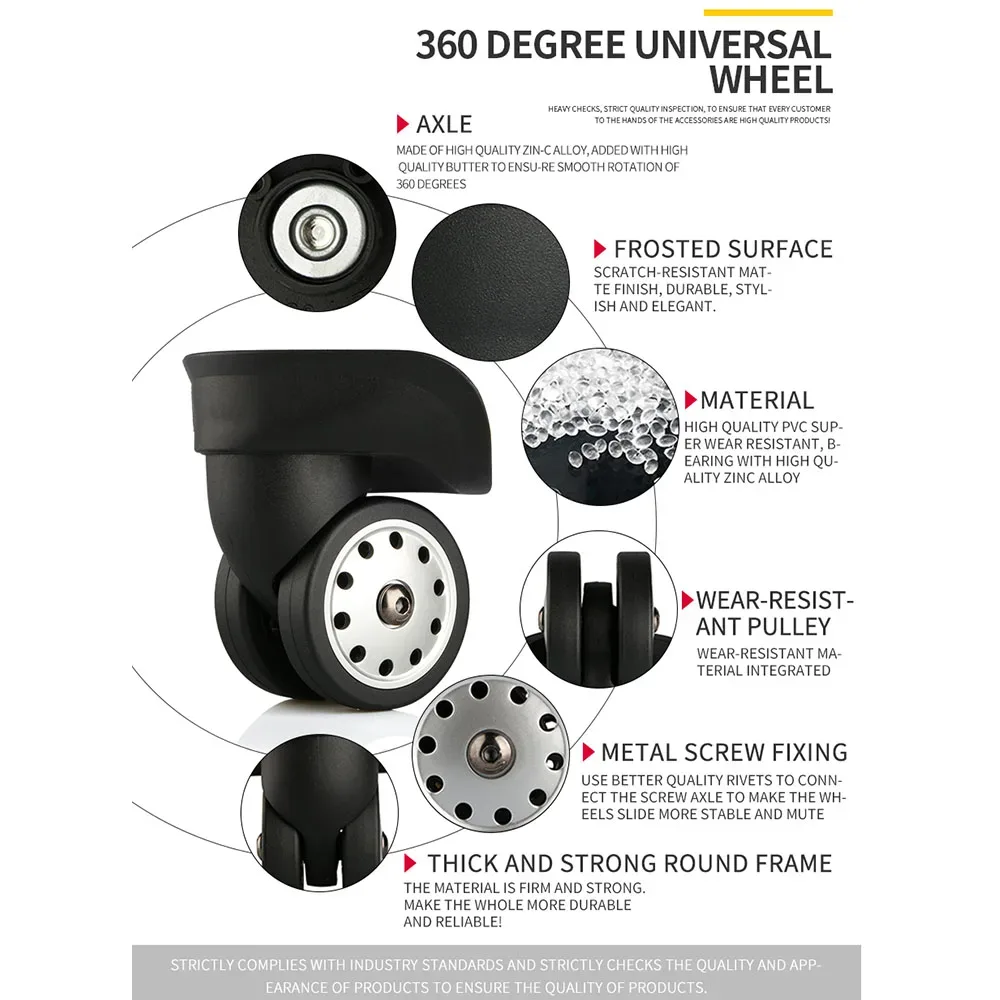 accessoires de roue à bagages roue universelle d'embarquement valise roulette roue silencieuse remplacement résistant à l'usure 20 pouces 28 pouces