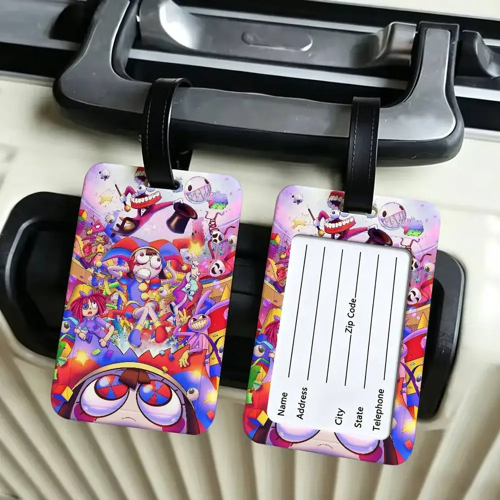 étiquette de bagage en pvc, motif de dessin animé "le cirque numérique incroyable", accessoire de voyage, design anti-perte, pochette détachable pour carte d'information.