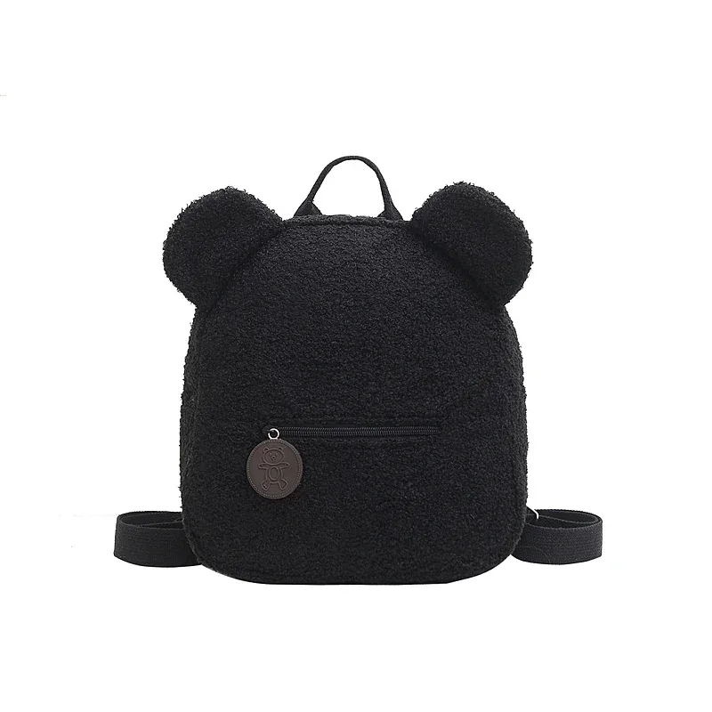 sac à dos en polaire avec oreilles d'ours pour enfants, 1 pièce, petit sac à dos décontracté en laine d'agneau pour filles, cartable pour voyage et shopping