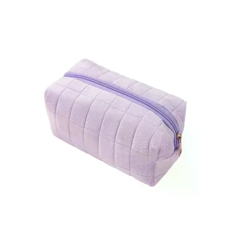 trousse de maquillage en fourrure mignonne pour femmes, grande trousse à cosmétiques unie avec fermeture éclair, sac de voyage pour maquillage et articles de toilette, pochette de lavage, trousse à stylos en peluche