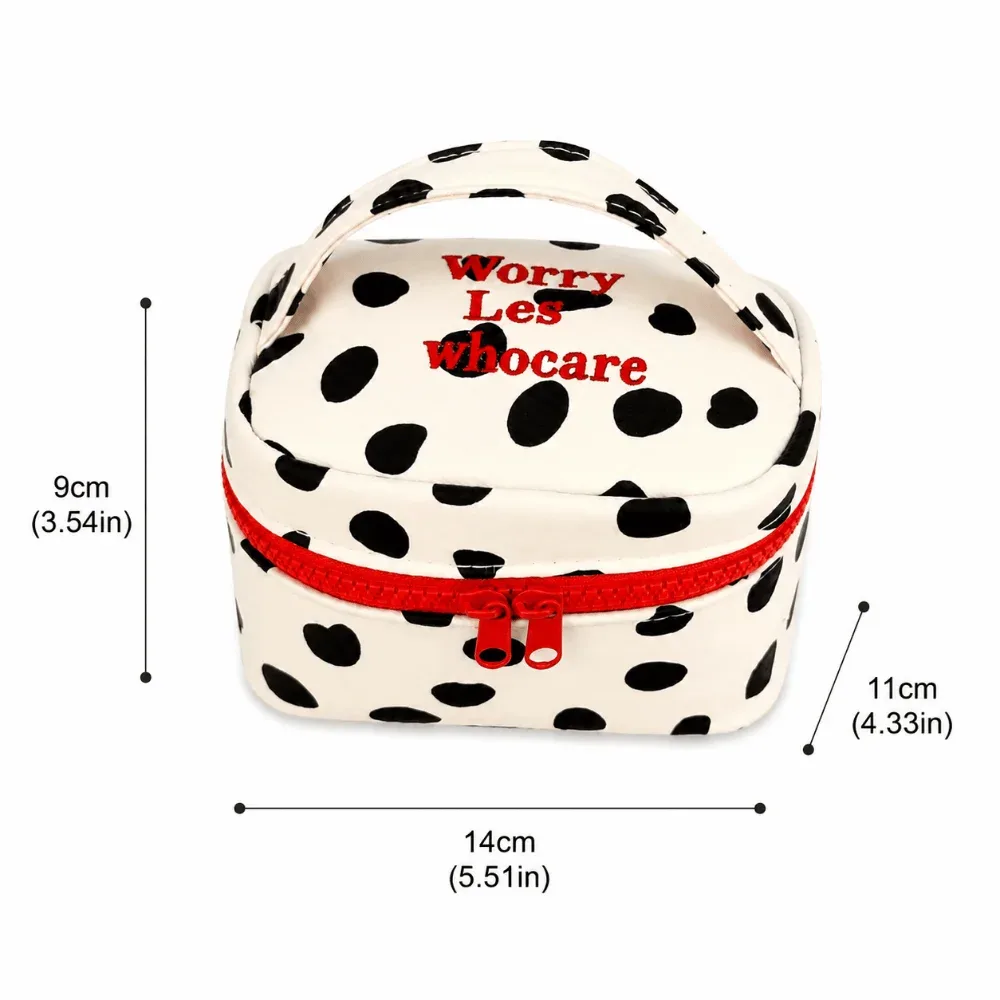 sac de maquillage kawaii à pois, design à fermeture éclair, organisateur à fermeture éclair, boîte de rangement carrée pour femmes et filles