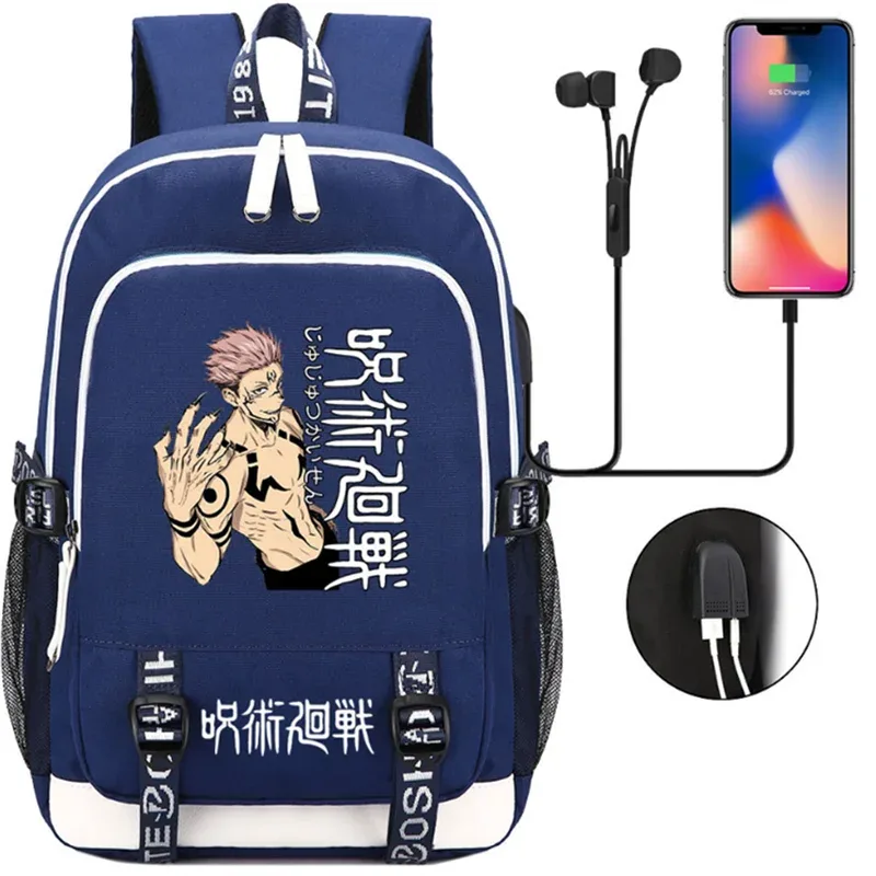 jujutsu kaisen anime sacs à dos adolescents livre cartable unisexe mode usb port de charge ordinateur portable voyage épaule en plein air mochila