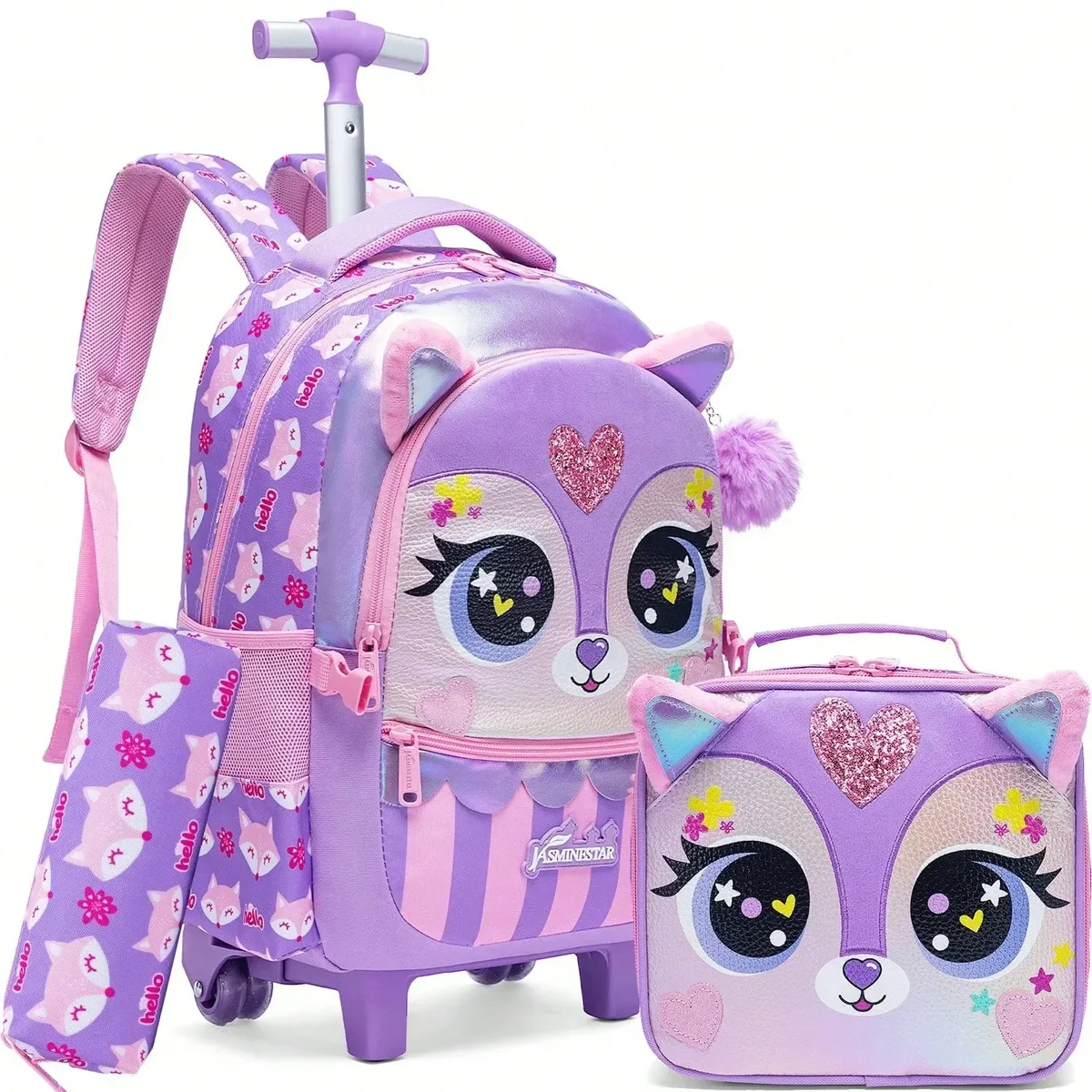 sac à dos roulant 3 pièces pour filles, avec roulettes pour élèves du primaire, sac à bagages à main 3 en 1, valise de voyage pour enfants