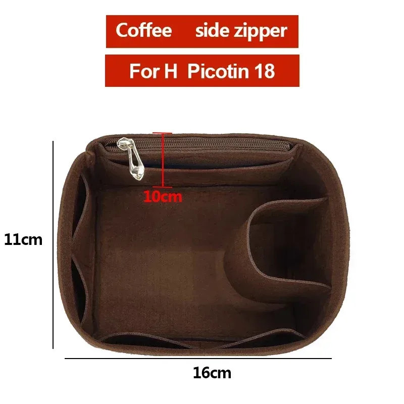 organisateur insérer sac de rangement intérieur feutre sac à main shaper stockage cosmétique insérer sac à main avec fermeture éclair adapté pour h picotin 18 22