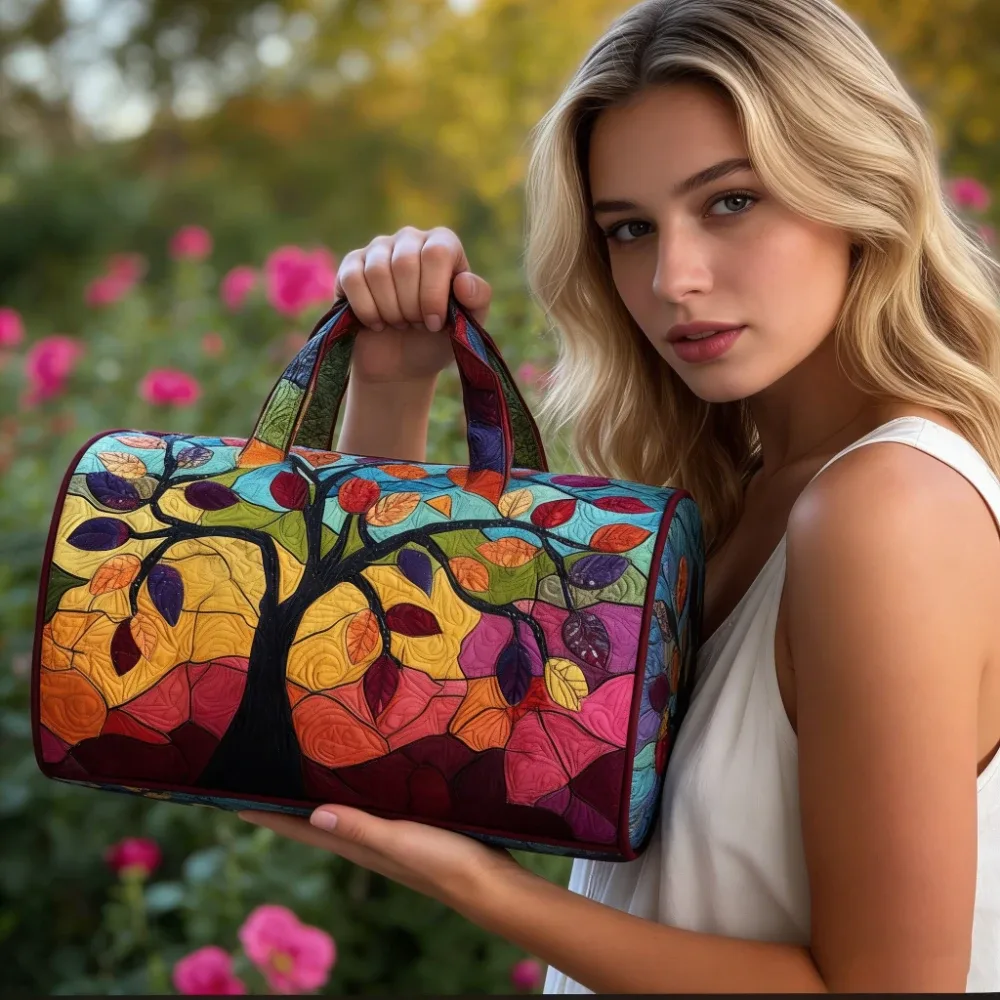 sac de voyage matelassé coloré avec motif d'arbre, sacs de voyage pour hommes et femmes, sac de week-end avec feuilles colorées, camping, randonnée, pique-nique, festival