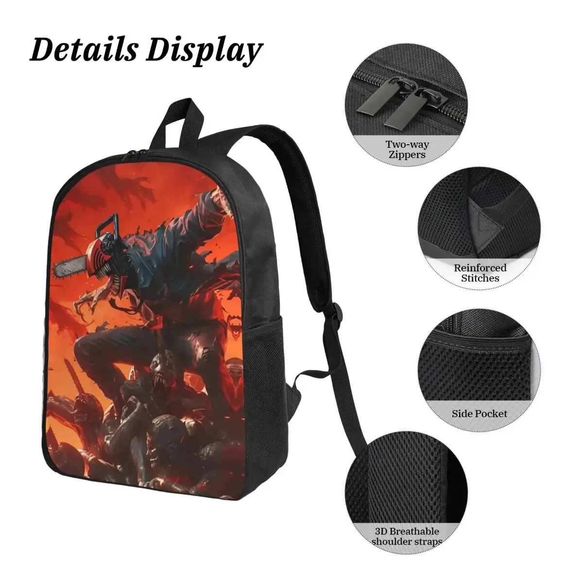 anime tronçonneuse homme 3pecs/ensemble sac à dos pour étudiant ordinateur portable sac à bandoulière sac à déjeuner trousse à crayons