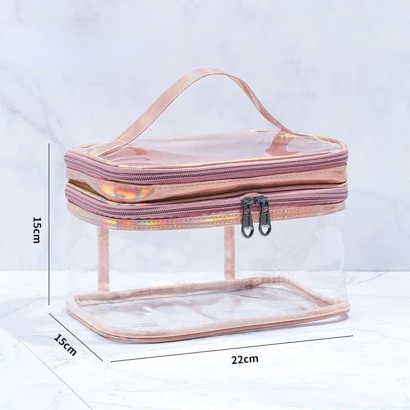 trousse de toilette transparente femme grande capacité, sac de voyage portable et imperméable pour filles, sac de rangement
