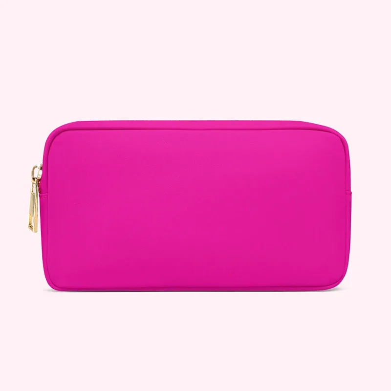 pochette de maquillage personnalisée en nylon rose, imperméable, pour femmes et filles, sac de voyage pour maquillage, organisateur de couleur bonbon, grande capacité