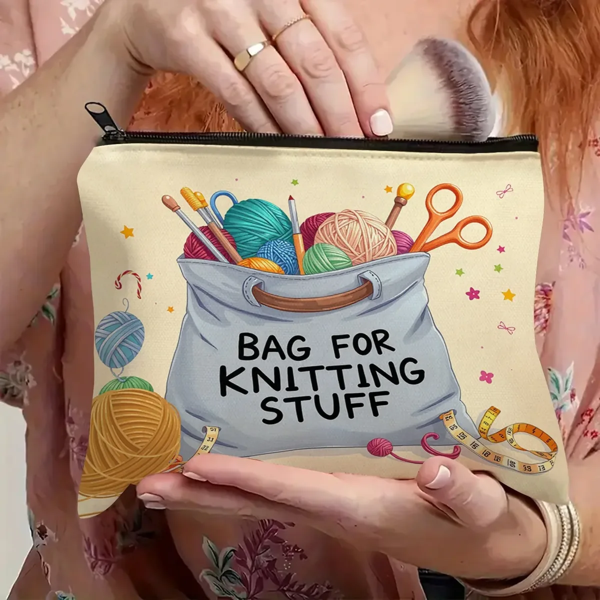 trousse de maquillage au crochet - "je n'ai pas besoin de détendre j'ai juste besoin de crochet" pochette zippée design pochette cosmétique pliable, multifonctionnelle