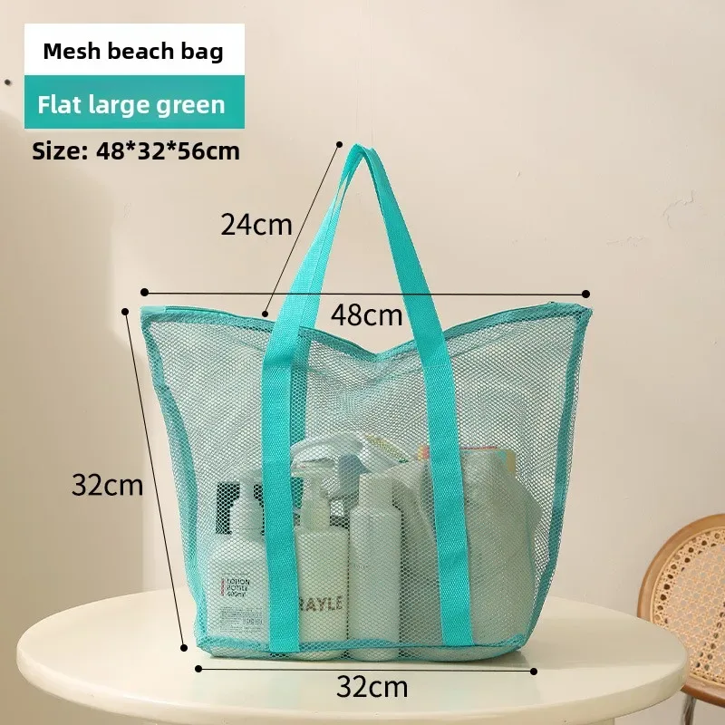 sac de plage en maille grande capacité avec poignées, sac de rangement ajouré pour voyages en bord de mer, serviettes, chaussons et courses