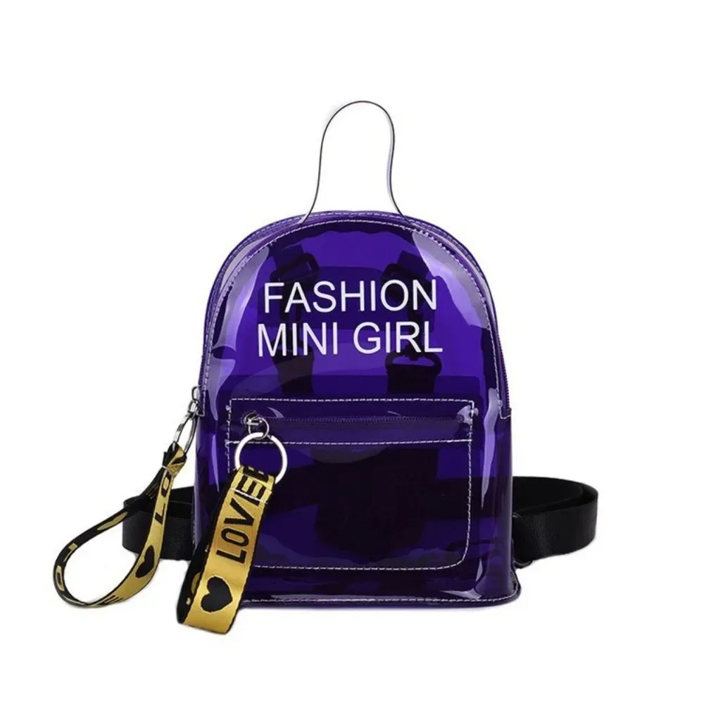 sac à dos mini transparent imperméable, tendance, idéal pour les festivals, en pvc, couleur unie avec motif de lettres.