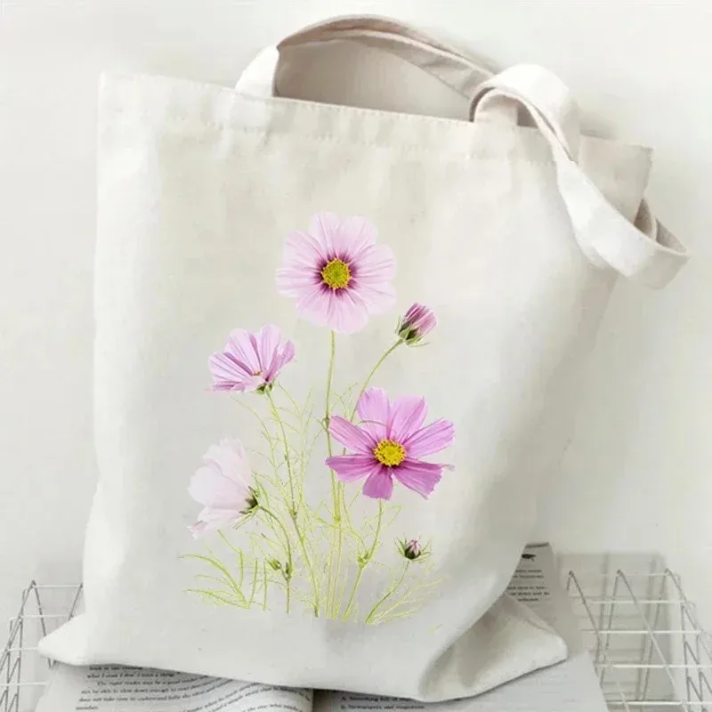 sac fourre-tout en toile décontracté peinture à l'huile fleurs sauvages imprimer dame sac à bandoulière style plante marguerite vintage fleur femmes sac à main