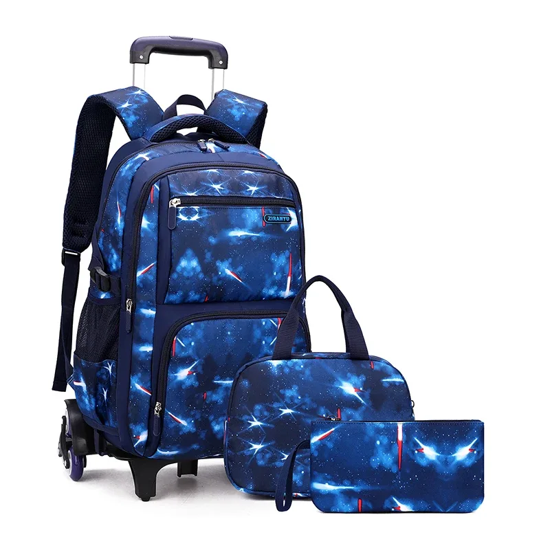 avec boîte à déjeuner chariot sacs d'école sac à dos roulant pour garçons sac à roulettes bagage à main pour enfants sac de lycée primaire