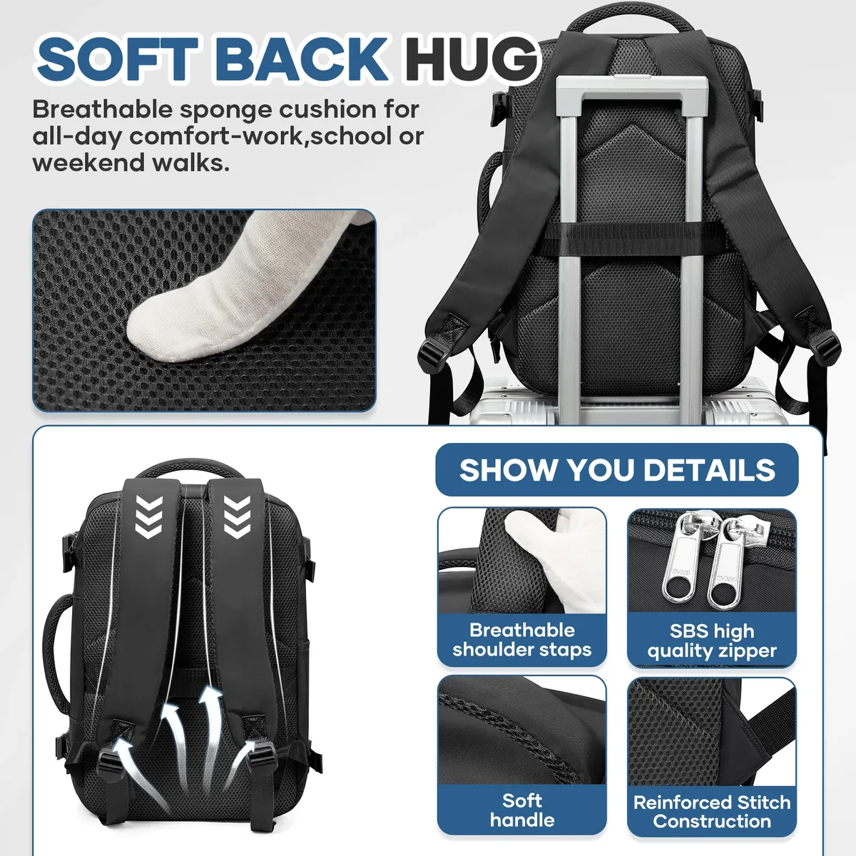 sac à dos de voyage pour femmes et hommes, bagage à main ryanair 40x20x25, wiz air multifonctionnel, sac à dos grande capacité easyjet