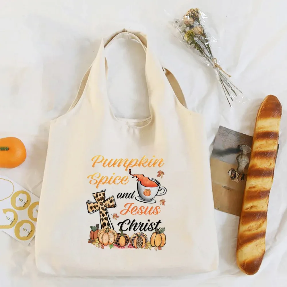 sac à bandoulière imprimé pumpkin spice & jesus christ, automne, thanksgiving, halloween, sacs en toile, sac à main fourre-tout festif, cadeau pour elle
