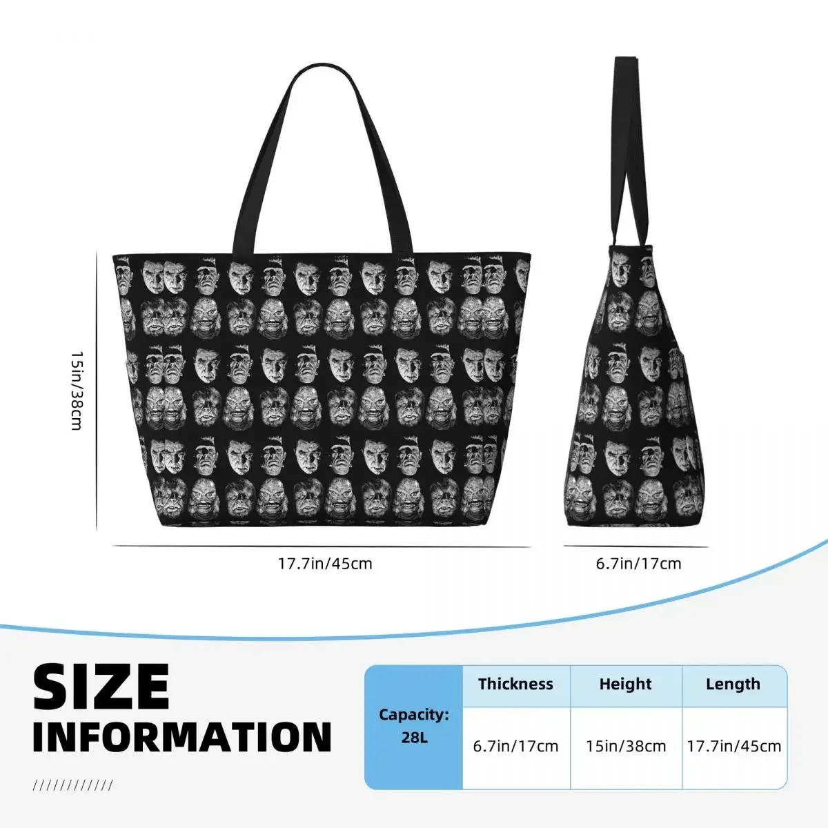 sac fourre-tout de plage universal studios, monsters, dracula, wolfman, frankenstein, grand sac de sport, de yoga, de voyage pour femme