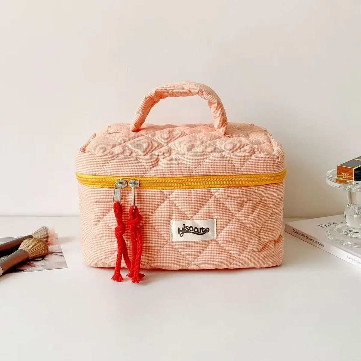 ensemble de trousses de toilette à carreaux, style simple, grande capacité, sac de rangement portable pour outils cosmétiques, pour la maison, la salle de bain, trousse de toilette