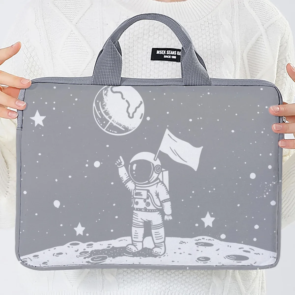 ensemble une pièce, deux styles, sac et porte-documents pour ordinateur portable à motifs d'astronautes, adapté aux ordinateurs portables de 14 pouces