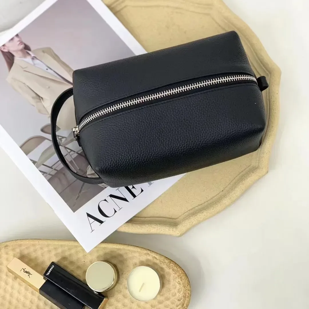 trousse de toilette en cuir de vachette pour femme, lettres personnalisées gratuites, grande capacité, cuir véritable, sac cosmétique portable de voyage, haute qualité