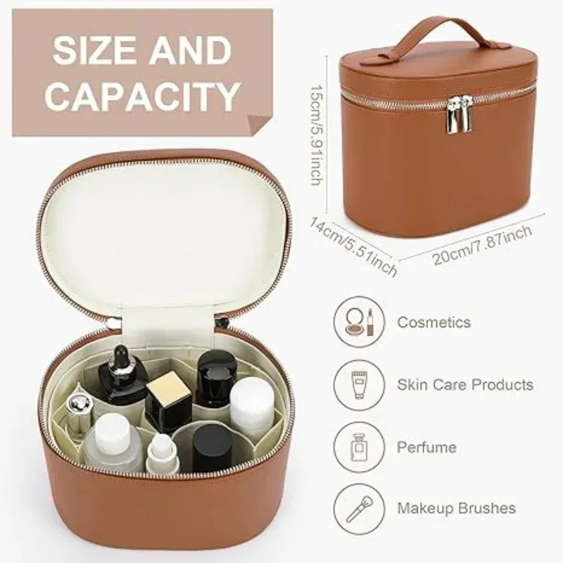 sac de rangement de voyage portable personnalisable avec nom - trousse à cosmétiques amovible avec compartiment de lavage séparé en cuir grainé