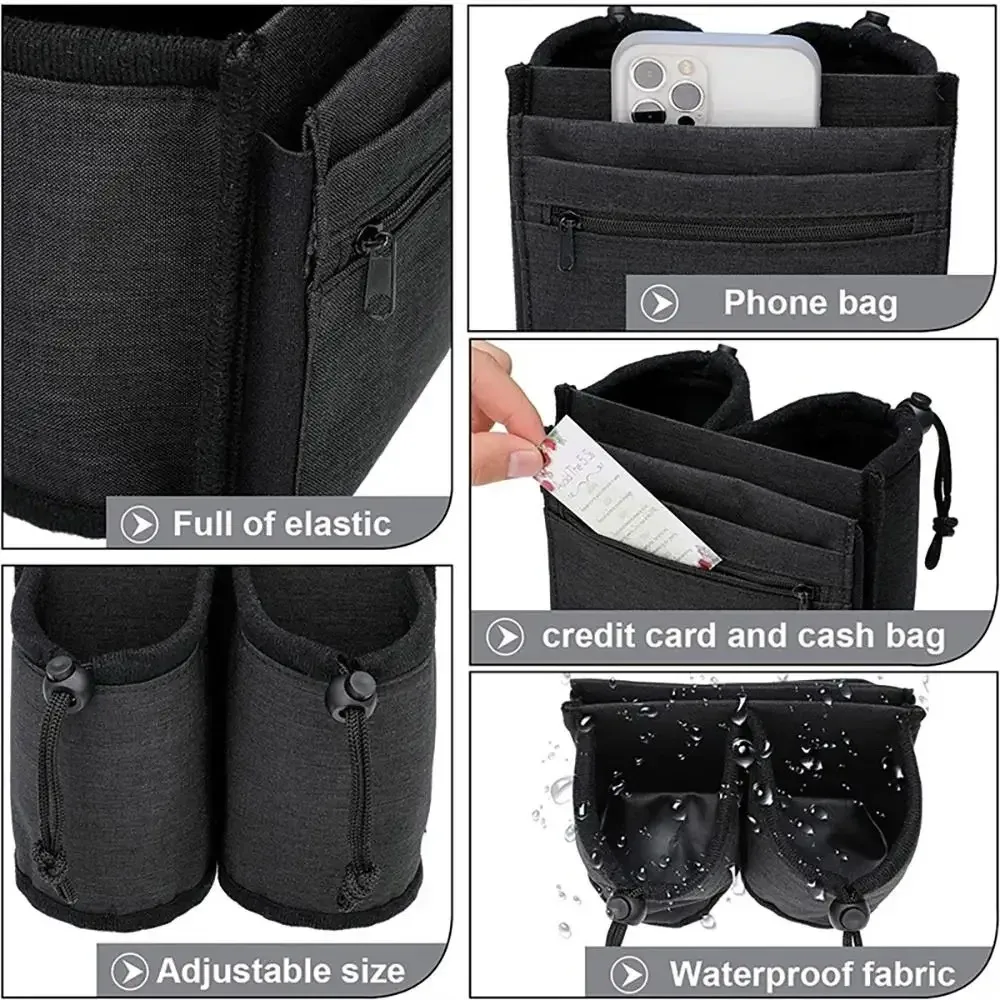 porte-bouteille d'eau pour poignée de bagage, pochette de rangement double pour gobelets, porte-boissons réglable avec cordon de serrage pour valise de voyage