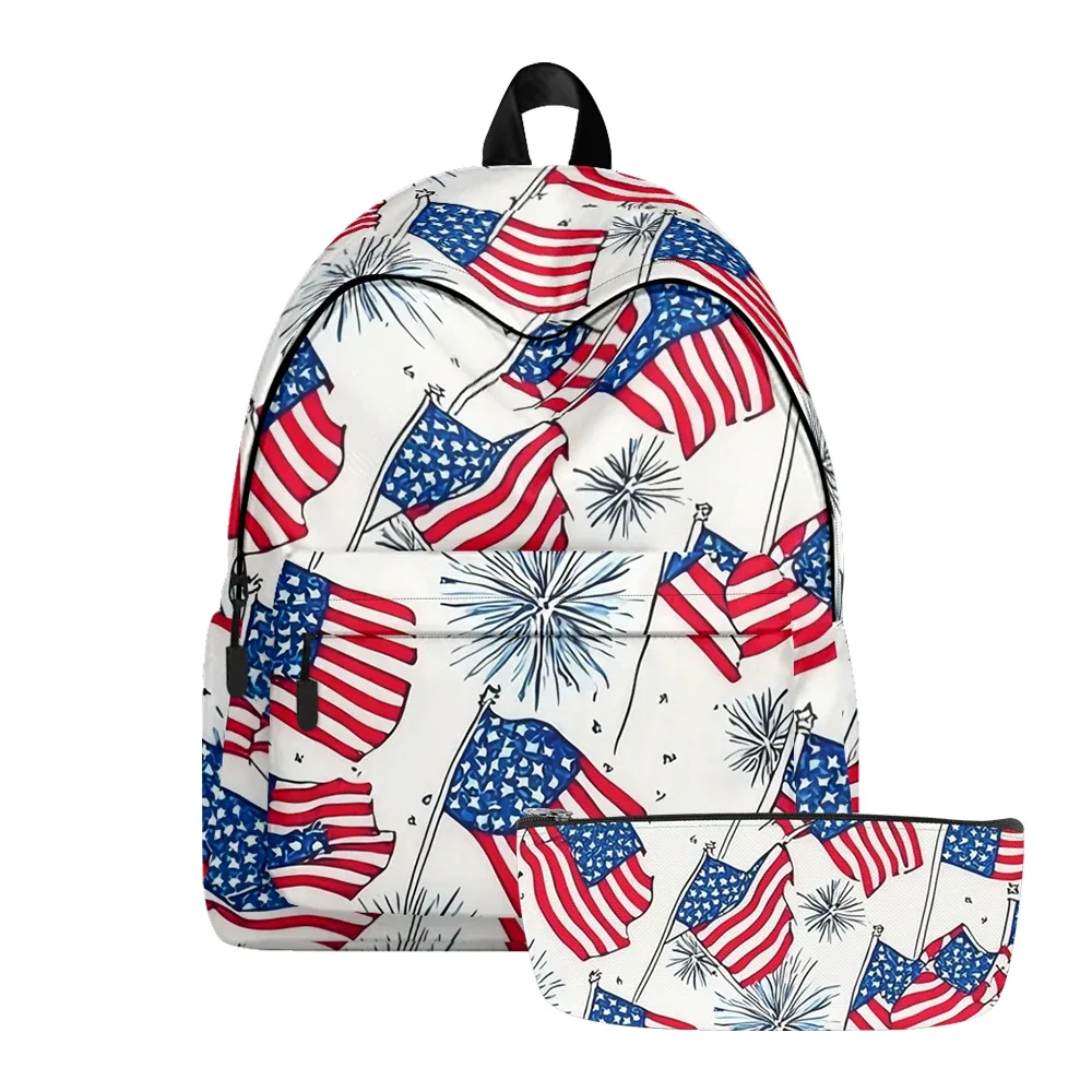 sac à dos imprimé à rayures étoiles patriotiques, aigle américain, sacs à crayons, bretelles réglables, sac d'école léger et durable, ensembles de voyage pour adolescents