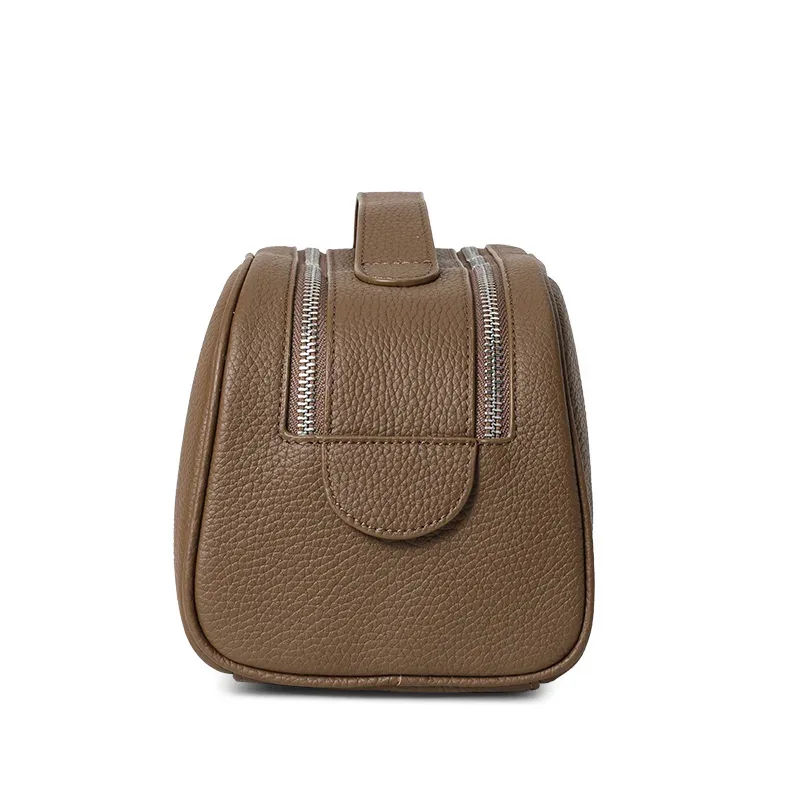 trousse de toilette en cuir grainé pour femme, grande capacité, avec poignée, idéale pour les voyages et l'usage quotidien