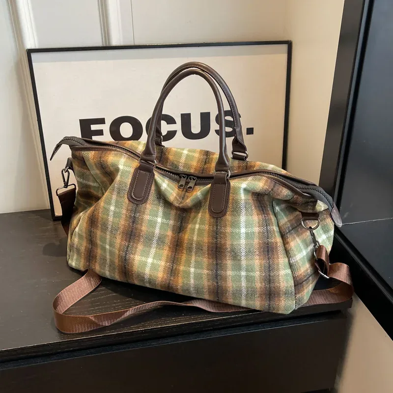 1 pièces sac de voyage à main grande capacité rétro plaid bandoulière sac de sport court voyage affaires et voyage bagages fourre-tout