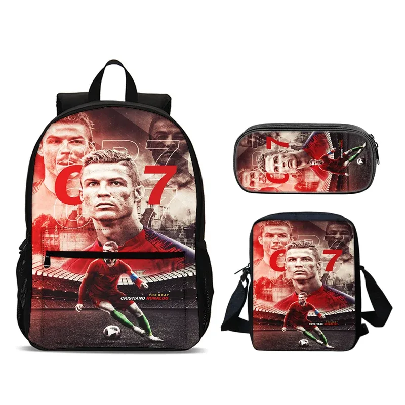 CR-7 3 pièces ensemble Ronaldo sac à dos 47 cm/18.5 pouces grande capacité sac à dos sac à bandoulière trousse à crayons sacs de livre pour garçons fille meilleur cadeau
