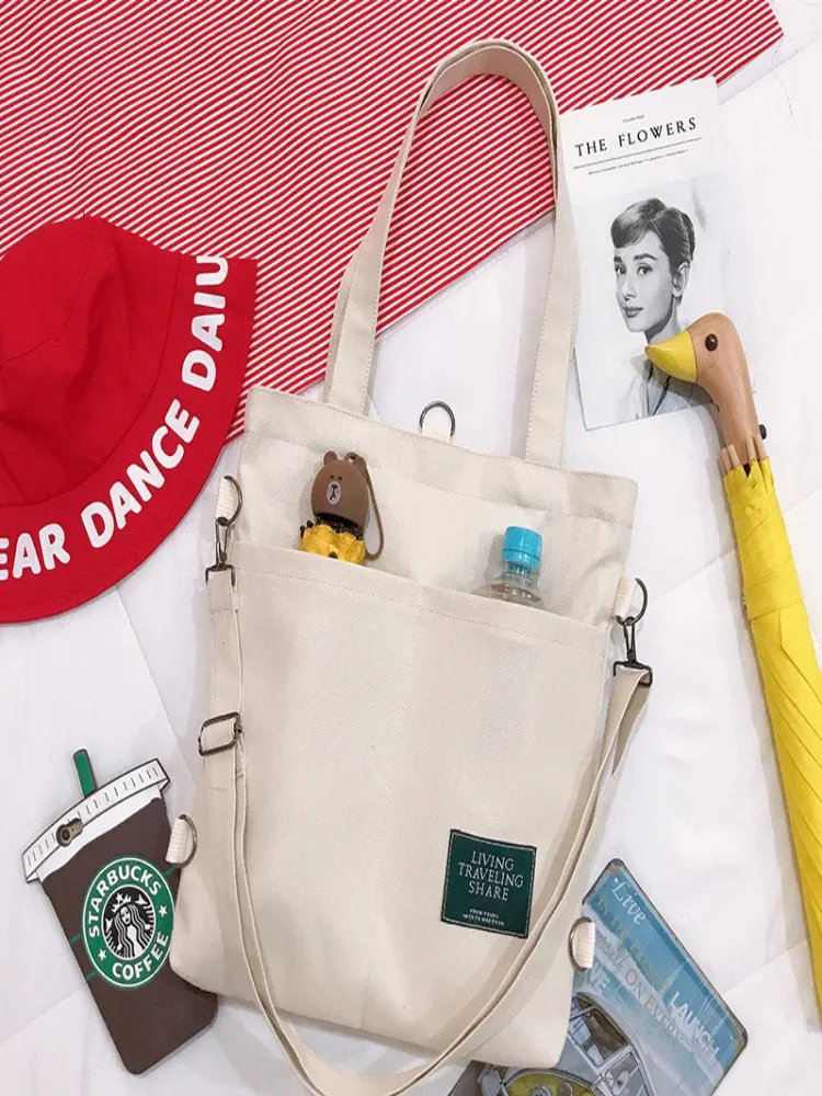 sac en toile multi-usage pour femme, version coréenne, sac à bandoulière, sac à dos tendance pour l'université, sac en toile pour cours et tutoriels.