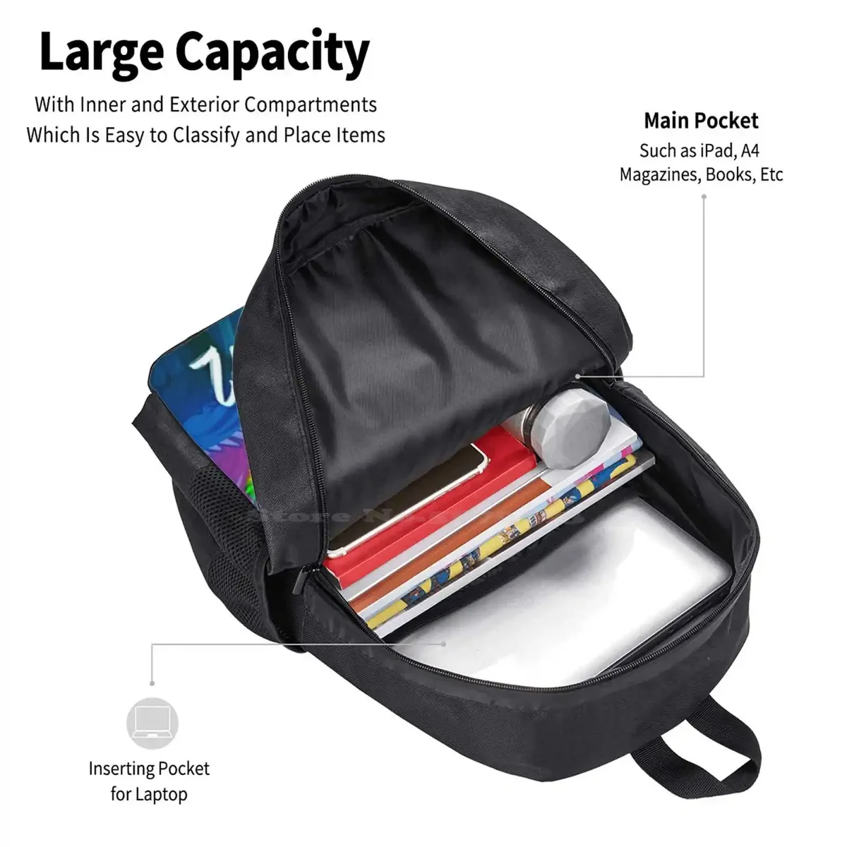 la reina del flow sac à dos scolaire de grande capacité, sacs pour ordinateur portable, cool retro vintage classic aesthetic colorful band music singer