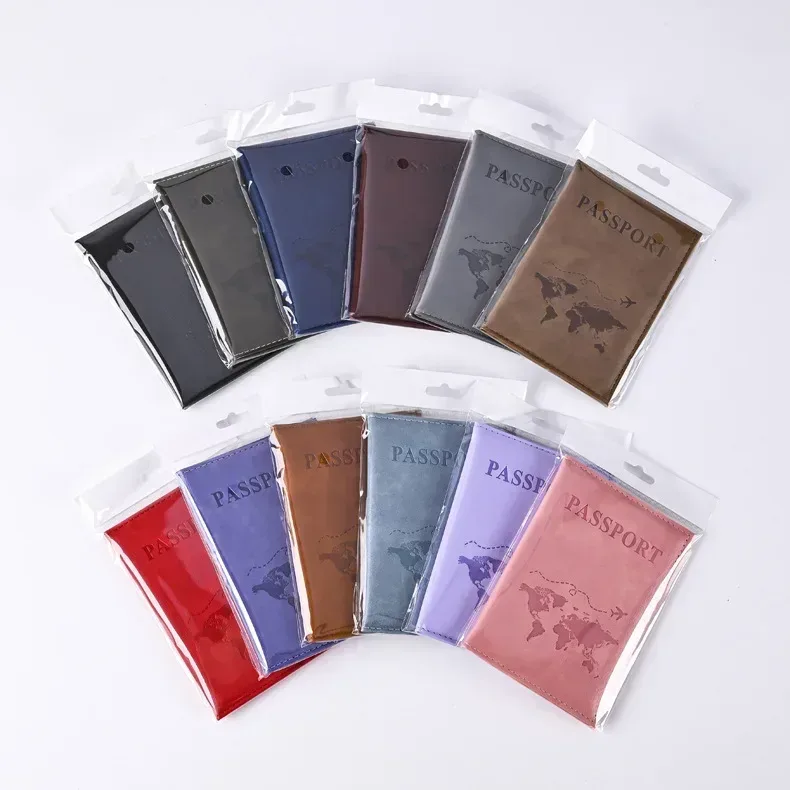 porte-passeport en pu pour femmes, motif de carte, couverture de passeport, portefeuille de voyage, clip pour billet de vol, porte-carte d'identité, accessoires de voyage