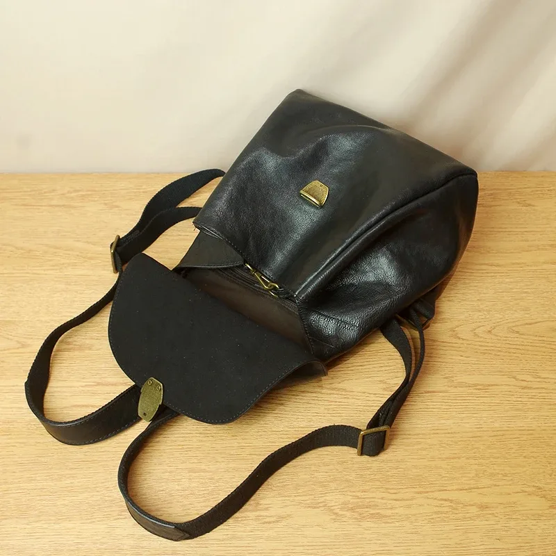 sac à bandoulière en cuir de vachette noir souple pour femme, sac à dos à moraillon, original, simple, rétro, école, dames, nouveau, 2024