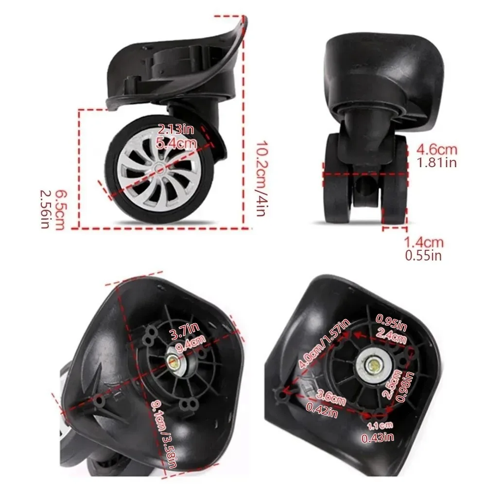 4 roues universelles pour valise, roulettes pivotantes à 360 degrés, pièces de rechange, roulettes silencieuses noires pour valise à roulettes
