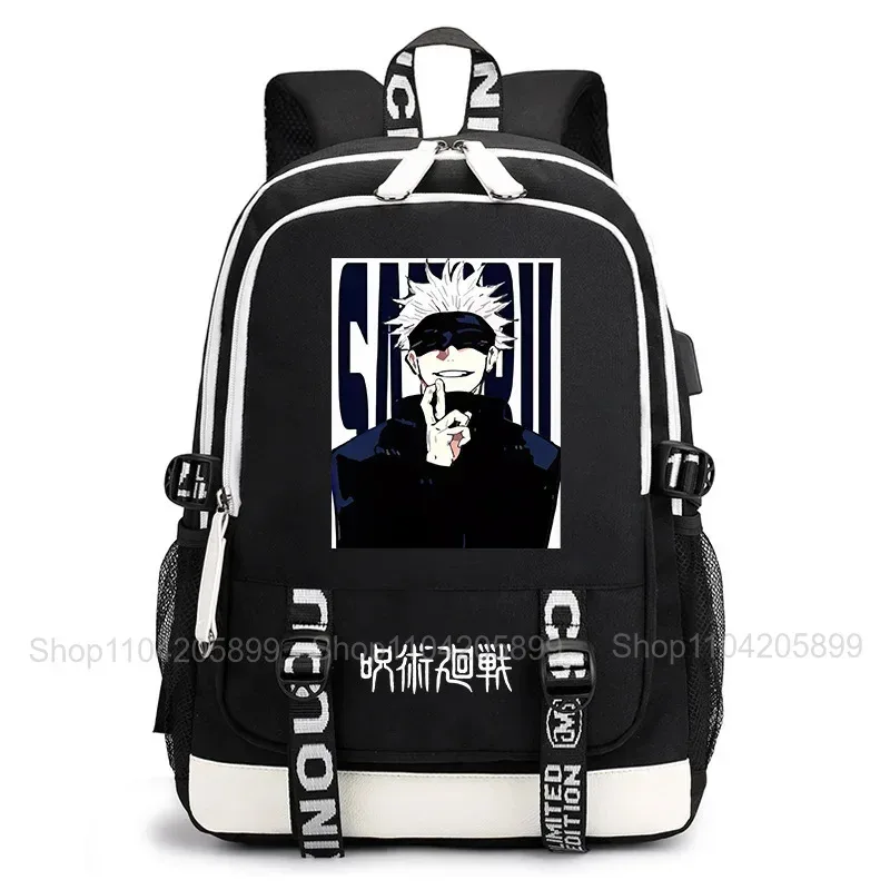 sac à dos jujutsu kaisen, anime satoru gojo itadori yuji, sac d'école pour étudiants, grande capacité, port de chargement usb, sac à dos de voyage