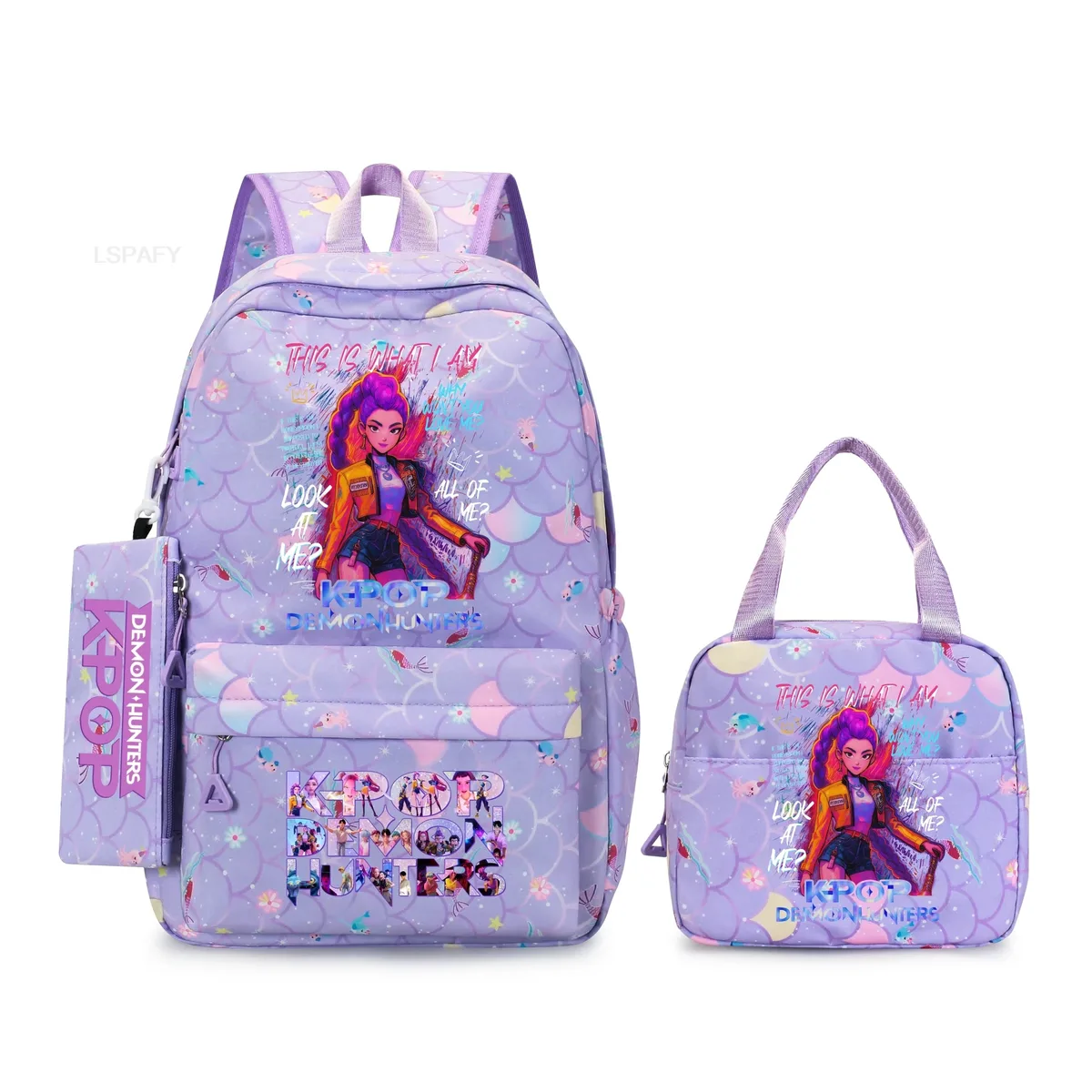 sac à dos kpop demon hunters 3 pièces rumi mira zoey, sac à dos de grande capacité, cartable pour adolescents et femmes, sac de voyage décontracté pour ordinateur portable, mochilas