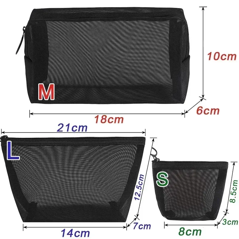 ensemble de 3 sacs à cosmétiques en maille, noir et gris, sacs de maquillage portables, fermeture éclair en maille respirante, adaptés à la pochette de rangement de voyage