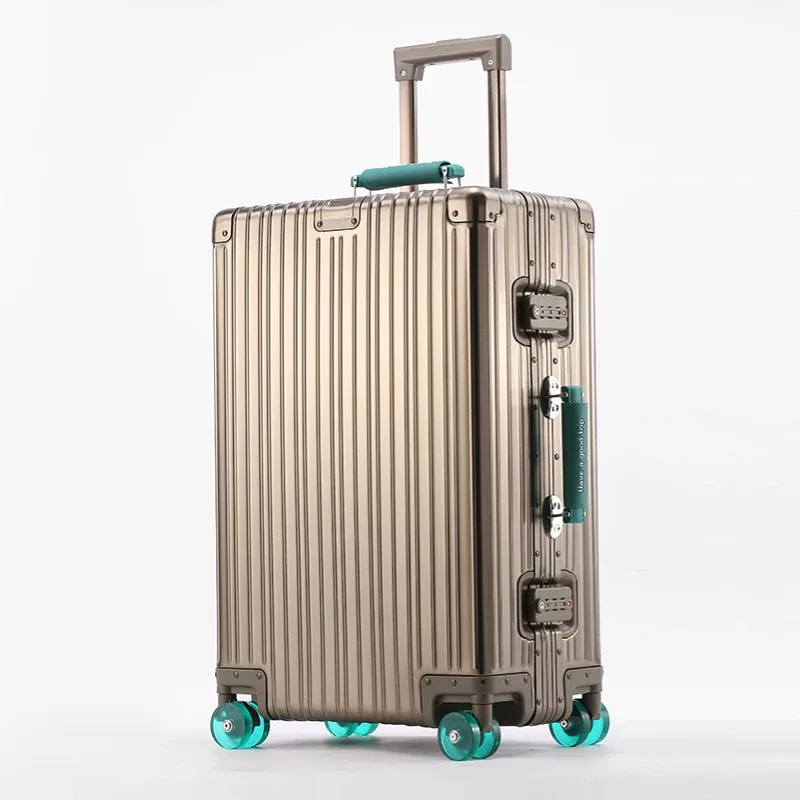 valise en alliage d'aluminium et de magnésium, grande capacité, avec serrure à combinaison, roulettes transparentes, valise à roulettes pour affaires