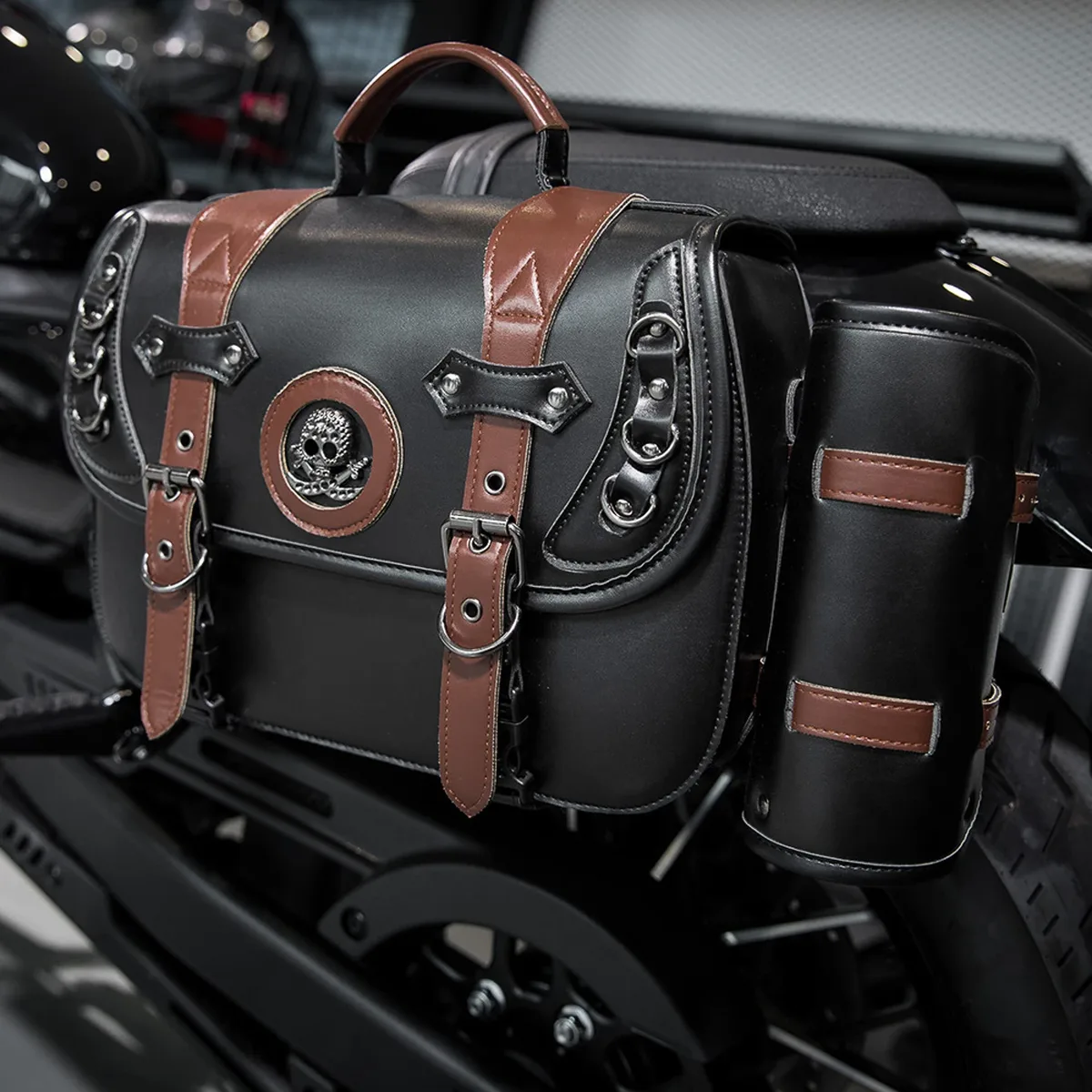 sacoche de moto en cuir pu, sac latéral étanche, accessoires de moto, nouveau