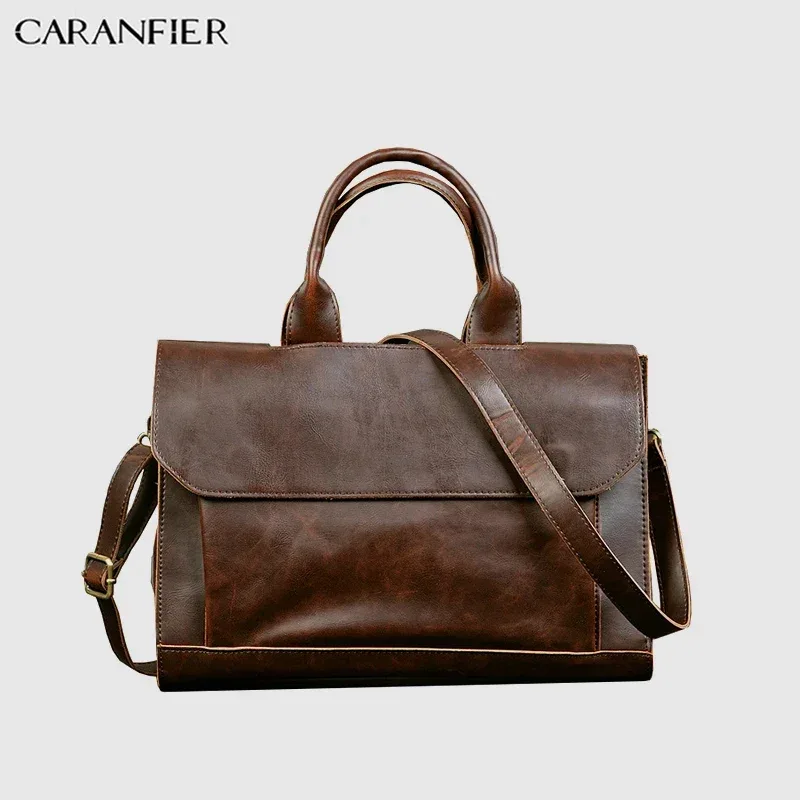 caranfier hommes porte-documents en cuir pu sacs à main crazy horse affaires décontracté épaule sacs à bandoulière de haute qualité bagages solides