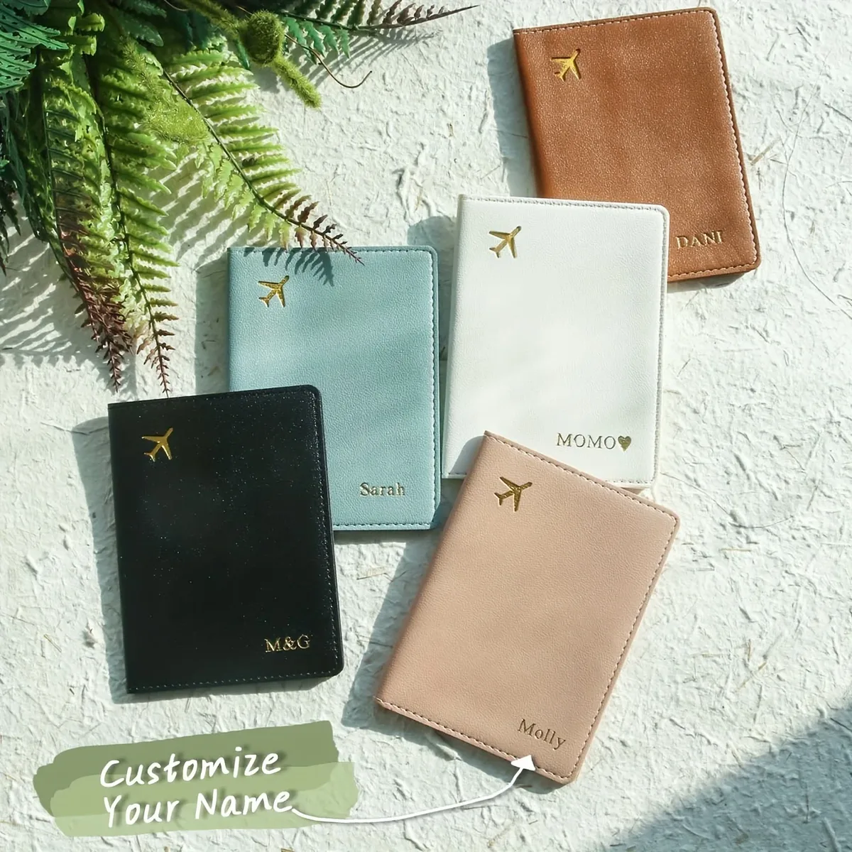 Étui de protection personnalisé en cuir PU pour passeport avec lettres dorées, porte-passeport épaissi personnalisé